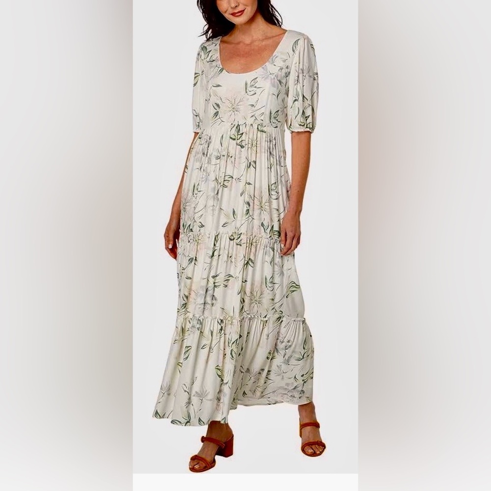 Saltwater Luxe Miki Chiffon Whimsical Florals Maxi Dress.